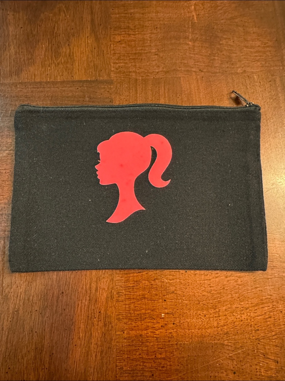 Barbie Black Canvas Fabric Cosmetic Pouch with Pink Silhouette